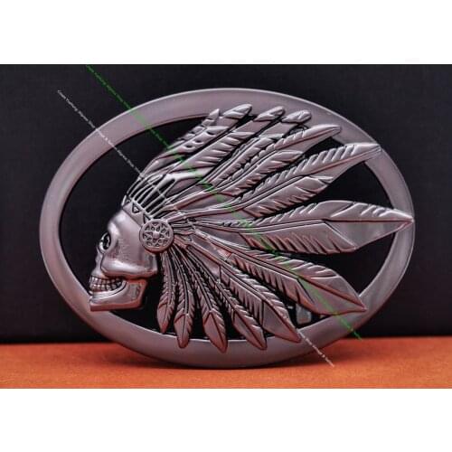 Men Punk Biker Heavy Quality Cool Black Indian Head Skull Dress Belt Buckle DIy Leathercraft Buckle Fits 40mm Strap