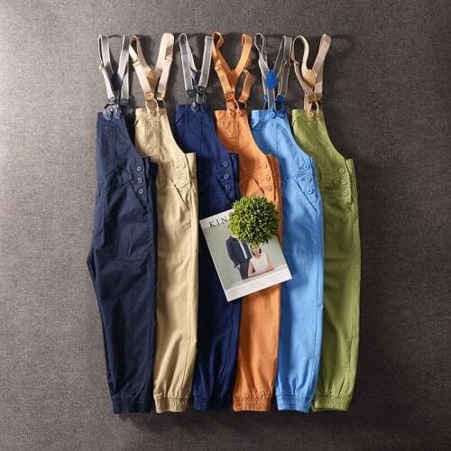 Mens Overalls, Summer Nine-Point Jumpsuits, beam pants, Casual tooling, Suspenders, Small feet pants Size M-XXL