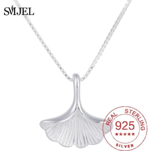 Genuine 925 Sterling Silver Bohemian Vintage Ginkgo Necklaces Women Biloba Leaf Necklaces Pendants For Women Collar Jewelry S925