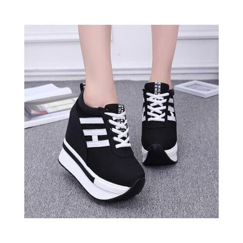 New Platform Height Increasing Insole High Heel Spring Shoes Womens Shoes White Platform Leisure Lace-up Matte Single