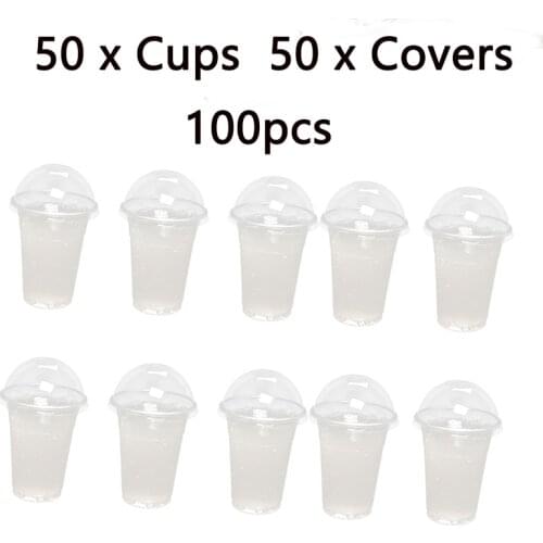 100Pcs 360ml 380ml 500ml Disposable Clear Cups with a Hole Dome Lids for Tea Fruit Tea Juice Milk Tea with Covers A50