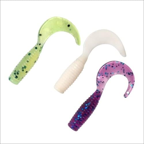 ORJD 20pcs/lot Shad Worm Soft Bait 0.7g/38mm 1g/45mm Curly Jigging Wobblers Fishing Lure Tackle Bass Pike Carp Silicone Worms