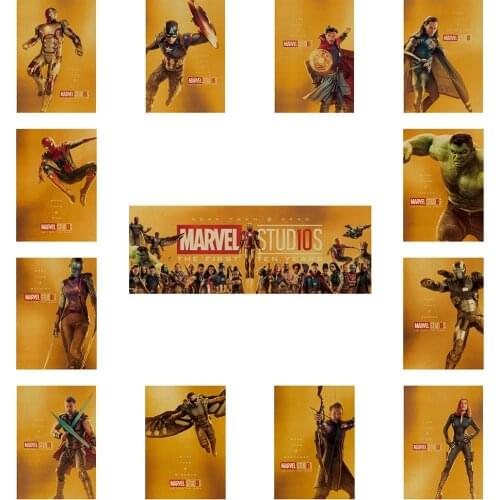 35X51CM Marvels 10th Anniversary Retro Kraft Paper Poster Iron Man Spiderman Captain America Avengers Wall Sticker Home Decor