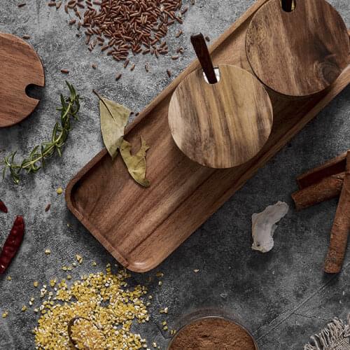 Transparent glass container 2 pieces wooden seasoning jar set 8*9cm salt sugar bowl with spoon seasoning jar box Base match