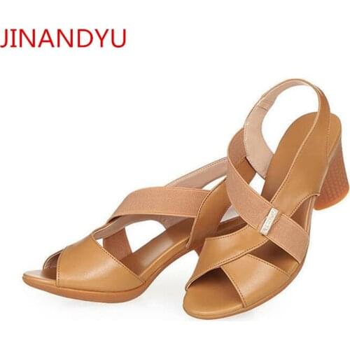 Large Size Chunky Heels Sandals Women Summer Shoes Sandle Casual Peep Toe Shoes Woman Sandals Leather Black Heels Fashion New