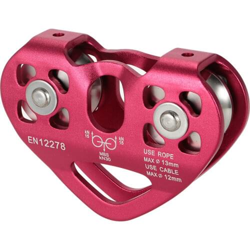 30kN Outdoor Rock Climbing Rescue Dual Pulley Zip Line Pulley Aluminum Magnesium Alloy Climbing Gear Hammock Hanging Device