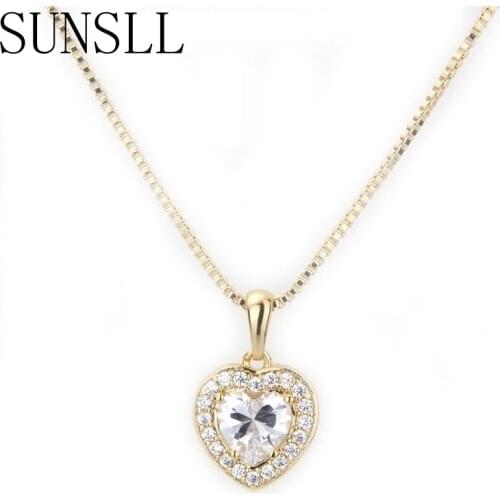 SUNSLL Hot Selling Gold Copper White Cubic Zirconia Romantic Heart Shape Bridal Wedding Pendant Necklace Feminina Gift Jewelry
