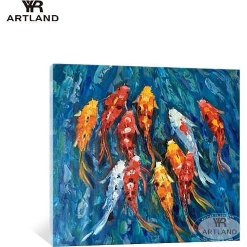 Wedding decoration Handmade canvas abstract oil painting animal color fishes wall art picutre for living room bedroom no framed