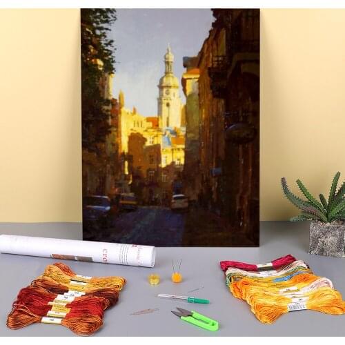 Landscape Lviv Printed Fabric 11CT Cross Stitch Set Embroidery DMC Threads Painting Handicraft Handmade Sewing Different