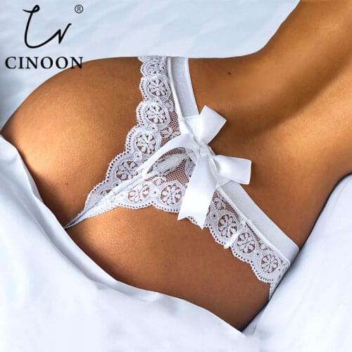 CINOON Sexy LaceThong Bow Panties Female Floral Lace Women Panties Breathable Briefs Ladies Low Waist Transparent Underwear