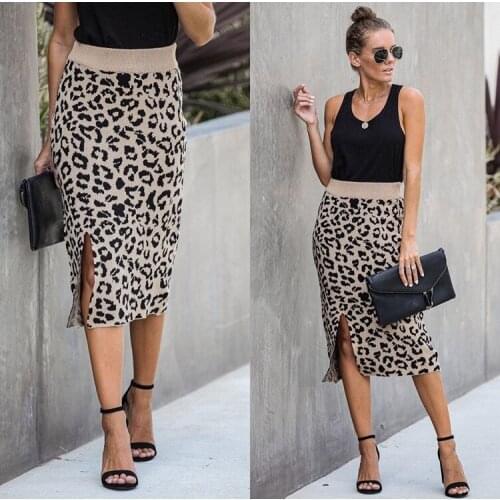 Street style new package hip split wild leopard skirt