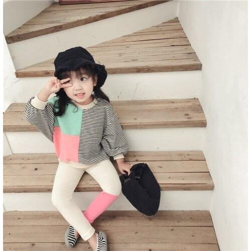 Spring cotton baby girls splicing clothes sets kids long sleeve striped long sleeve T shirt + leggings 2 pcs suits