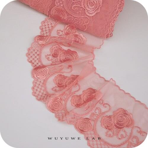 1M Oleoresin Rose Flower Mesh Embroidery Lace Trim Fabric for Lingerie Bra Underwear Dress Clothing Sewing Diy Material 11cm