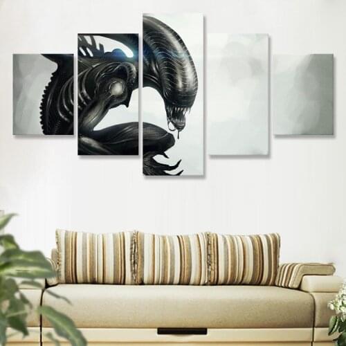 Xenomorph Prometheus Movie Canvas Painting 5 Panel Print Poster Canvas Art Wall Pictures for Living Room