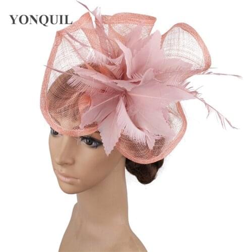 Navy Sinamay Dinner Ladies Fashion Headwear For Feather Flower Wedding Fascinator Hat Hair Pin Ladies Mesh Party Fedora Cap