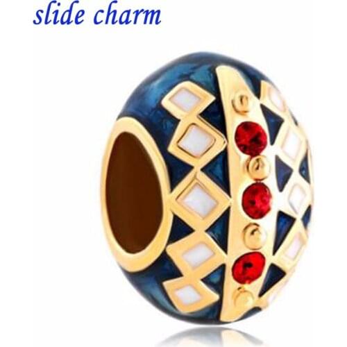 Slide charm Free shipping Blue Egg Lucky Charms Red Crystal Lucky Charms For Women Charms Bead fit Pandora bracelet