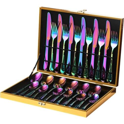 16pcs /24pcs Colorful Stainless Steel Cutlery Spoon Set Tableware Spoon Cutlery Set Cuberteria Party Supplies Dinner Set