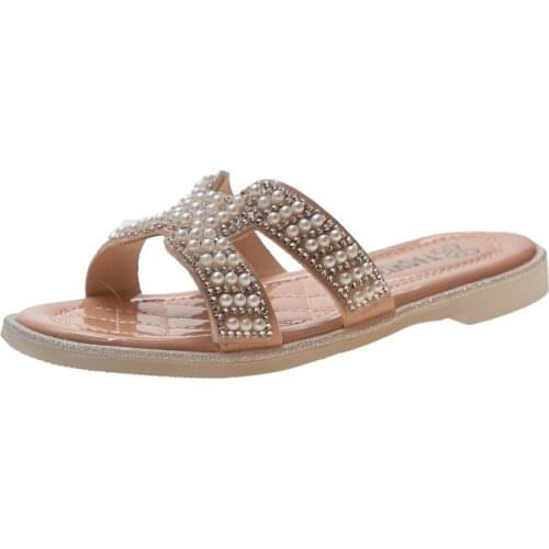 2020 New Summer Girls Princess Slippers Soft Breathable Children Home Shoes Fashion Rhinestone Pearl Slippers Kids Flip Flops