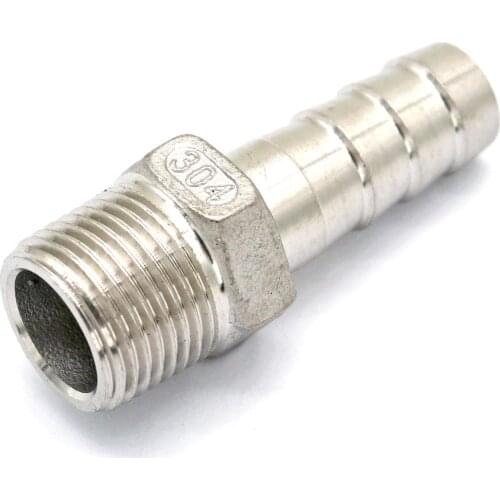 3/8" BSPT Male x 12mm Hose Barbed 304 Stainless Steel Pipe Fitting Hose tail Connector 230 PSI