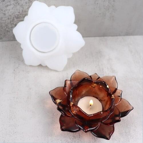 DIY 3D Lotus Candle Holder Silicone Mold Wax Mould Clay Epoxy Resin Craft Making Homemade Storage Box Molds Tool Home Decoration
