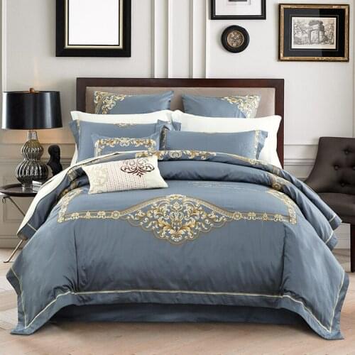 New Grey color egyptian cotton bedding sets Embroidery bed set king size duvet cover bed sheet set pillowcase 4/6pcs