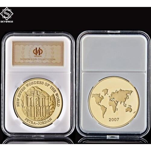 Asian Petra Jordan New Seven Wonders of the World Commemorative Coin Model Toy Collectible Gift Coin W/ Capsule Holder Display