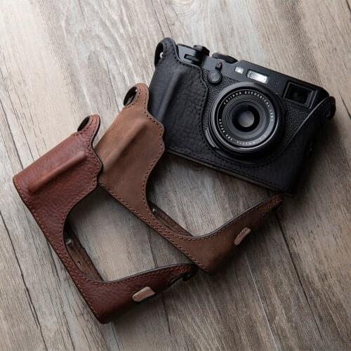 AYdgcam Brand Handmade Genuine Leather Camera case For Fujifilm X100F X100-F Camera Bag Half Cover Vintage Case