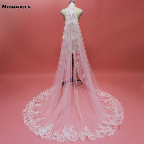 Elegant Lace Edge Chapel One Layer Wedding Veil New 1 Tier 230cm Bridal Veil with Comb Voile De Mariee