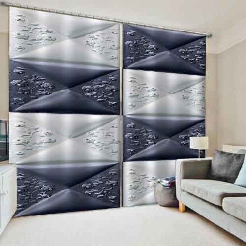 European Curtains Photo Painted 3D Curtain Living room blue and white square soft flower curtains Decoration curtains