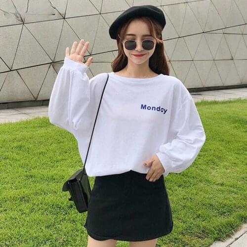 T-shirt Women Long Sleeve Autumn Loose Casual Letter Print Tshirt Female Korean Simple All-match Tees Student Lovely Harajuku