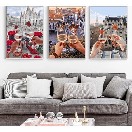 GATYZTORY 3 PC Oil Painting By Number Kits For Adults 40x50cm Frame Wine Glass Landscape Picture By Number Modern Home Decors