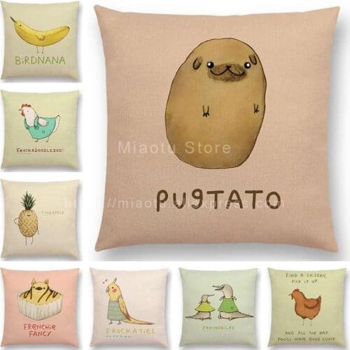 Newest Super Cute Cartoon Animals Cushion Cover Funny Words Decorative Letters Bird Dog Cat Home Decor Sofa Throw Pillowcase