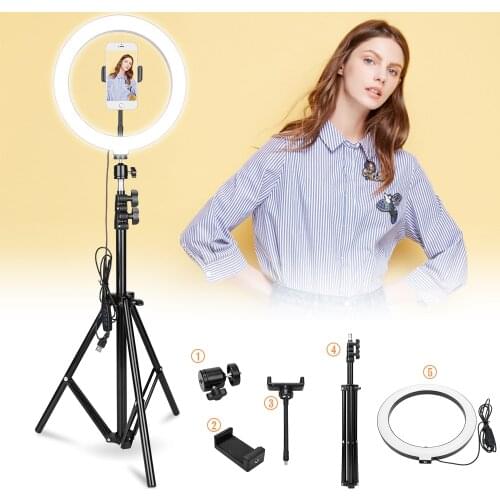 Photo Studio 10" Ring Lamp 3500-6500K Selfie Ring Light Dimmable Photographic Lighting Tripod Stand For Live YouTube Fill Light