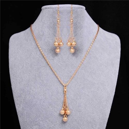 Fashion Womens Jewelry Set Golden Round Beads Jewelry Necklace Earring Set Clothing Accessories Ladies Ornament