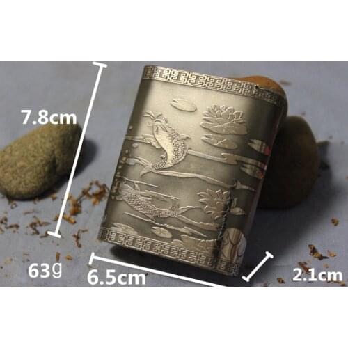 Chinese style carp lotus embossed tobacco box stainless steel Beautiful storage container high-end business gift