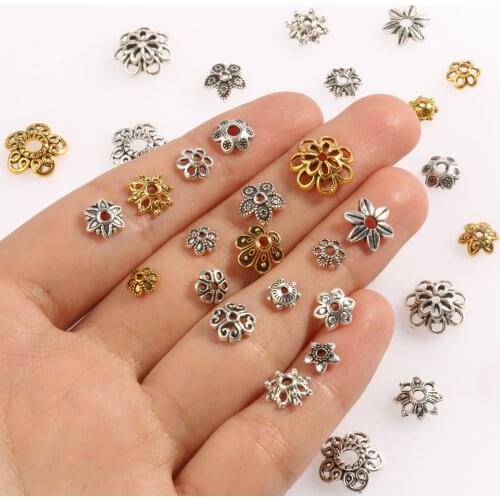 Metal Alloy Tibetan Hollow Flower Bead Caps Star Filigree Loose Spacer Caps for Earrings Bracelet Diy Jewelry Making Supplies