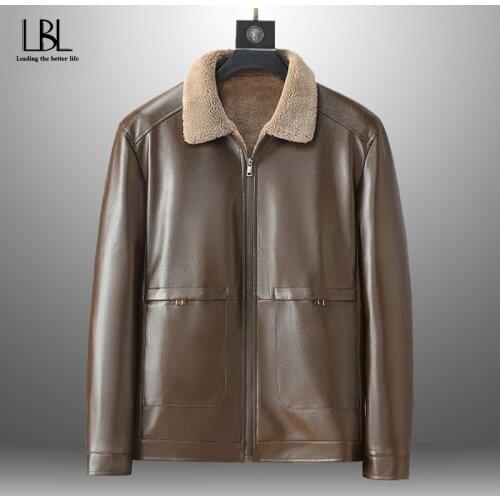 Leather Jacket Men Coats Brand High Quality PU Outerwear Men Business Winter Faux Fur Male Jacket Fleece Casual Solid Fashion