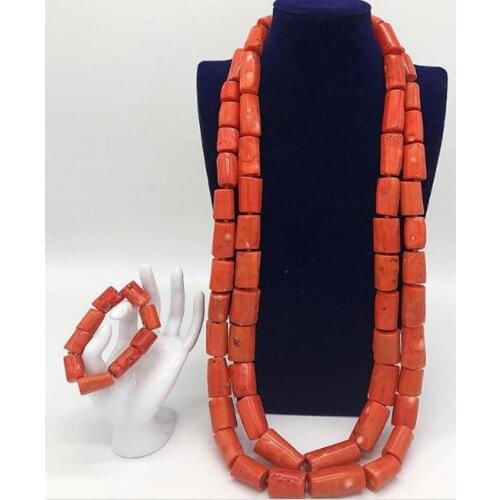 4UJewelry Wedding Necklace Set of Beads Original Nigerian Men Coral Beads Jewelry Sets Orange Or Red Groom Jewellery Set Groom
