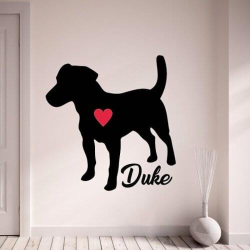 Jack Russell Terrier Wall Decal Personalize With Your Dogs Name Wall Sticker Pet Dog Home Decor With Red Heart Art Mural L141