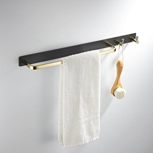 Wall-Mounted Bathroom Hook Shelf Single Tier Bathroom Towel Storage Rack No Drilling Lifting Rod Gold Toilet Shower Head Holder