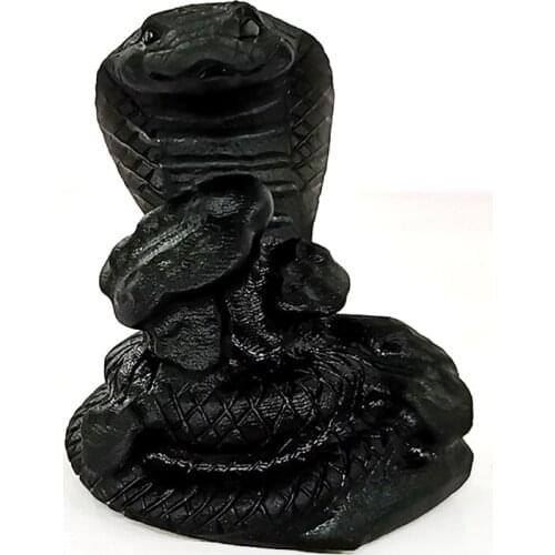 Natural Black Obsidian Cobra Figurine Hand Carved Quartz Snake Skull Animal Figurine Healing Crystal Stone Home Decoration Craft