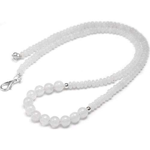 New Natural Stone Choker Necklace White chalcedony Beads Statement Women Chain Necklaces Men Abacus 3.5*4.5mm Jewelry 18"