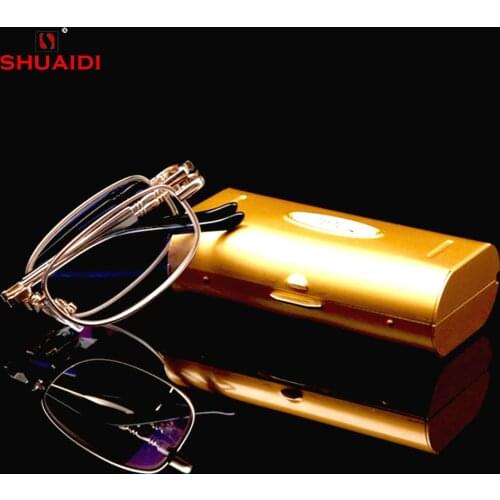= SHUAI DI = Gold Nickel-Copper Alloy Frame Reading Glasses Ultra-Light Portable Fold Full-Rim Spectacles +0.5 +0.75 +1 TO +6