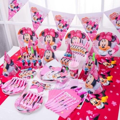 Disney Minnie Theme Party Disposable Tableware Childrens Birthday Table Arrangement Plate Napkin Decor Baby Shower Supplies