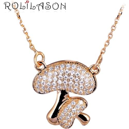 Mushroom Shape Office style Charming Gold Tone White Crystal Necklaces & Pendants for Women Wedding Fashion Jewelry LN562