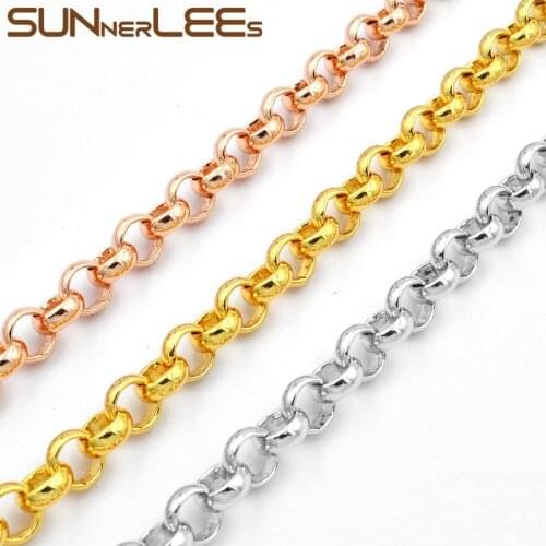 SUNNERLEES Fashion Jewelry White Rose Gold Color Necklace 6mm Rolo Link Chain For Mens Womens Gift C10 N