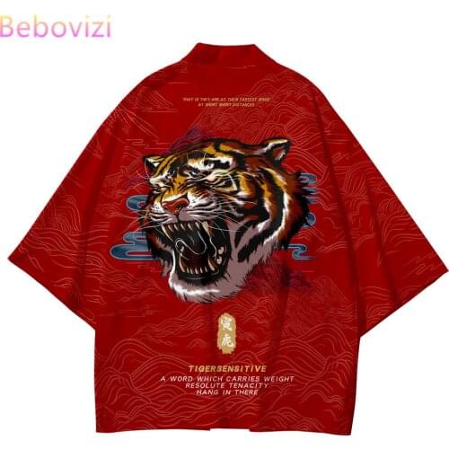 4XL Tiger Print Beach Japanese Style Kimono Streetwear Men Women Cardigan Japan Samurai Cosplay Haori Yukata Harajuku Tops Robe