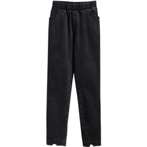 Oversize Stretch Jeans Women Spring Autumn Elastic-Waist Loose Denim Casual Trousers High-Rise Straight Pants Plus Size 6XL 1040