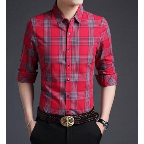Mens pure cotton shirts high quality autumn man fashion plaid clothes male striped long sleeve dress shirts