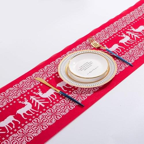 Merry Christmas Red Snowflake Snowman Long Table Runner Cloth Party Dinner Non-slip Table Runner Cotton Linen Home Decor 270CM